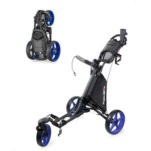 Caddytek CaddyLite ONE-Swivel V8 Golf Push Cart - Lightweight 3 Wheel Foldable Cart with One-Click Folding, 360 Swivel Front Wheel, Adjustable Handle, Cooler Basket, Umbrella & Drink Holder, Blue