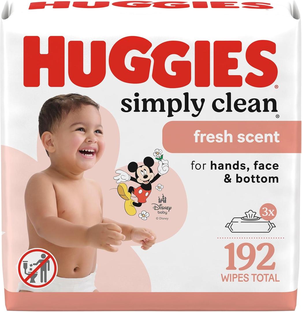 Huggies Simply Clean Fresh Scent Baby Wipes, 3 Flip-Top Packs of 64 (192 Wipes Total)