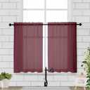 Chyhomenyc Sheer Curtains 36 Inch Length, Short Voile Sheer Window Curtians for Small Window Bathroom Cafe Living Room Farmhouse, 2PCS, 42W x 36L inches, Rod Pocket, Burgundy