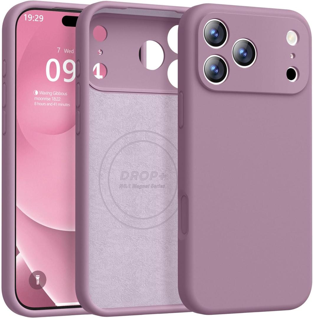 Ktele Magnetic for iPhone 17 Pro Max Case [Compatible with Magsafe] [Premium Silicone Satin-Smooth Touch] Slim Shockproof Anti-Scratch Microfiber Lining Case, 6.9 inch, Lavender Purple