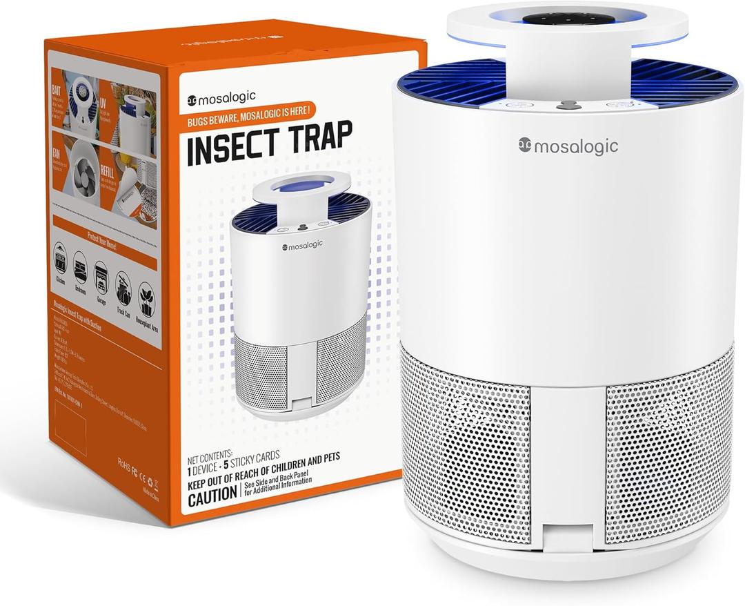 Mosalogic Fruit Fly Trap for Indoors Indoor Gnat Traps for House Use Upgraded Flying Insect Catcher - Trapper & Killer for Fruit Flies, Gnats, Mosquitoes, Plants Moths with 5 PCS Refills White