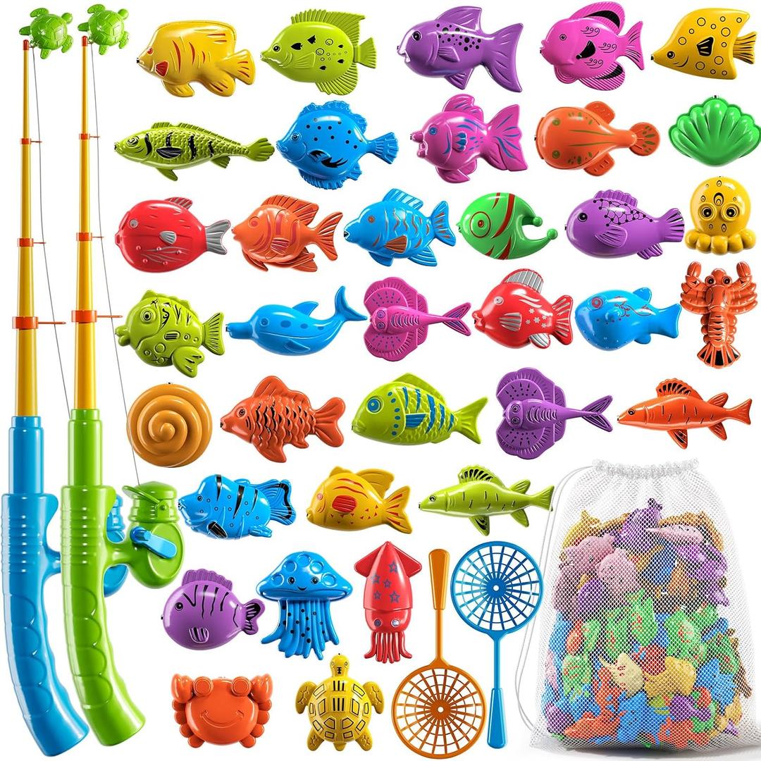 NIPLOOOW Magnetic Fishing Game Pool Toys for Kids 3-5, Water Table Bathtub Kiddie Party Toy with Pole Rod Net Plastic Floating Fish, Outdoor Toys for Boys Girls Kids Age 3 4 5 6 7 8 Year Old