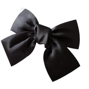 Black Satin Bow Hair Clip for Women, Elegant Large Ribbon Barrette, Fashion Hair Accessory for Party or Daily Wear (Black)