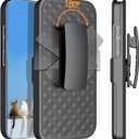 for iPhone 16 Holster Case, Combo Shell Slim Rugged for iPhone 16 Case Cover with Kickstand, Swivel Belt Clip Holster Shockproof Protective Cover 2024 Release, Black