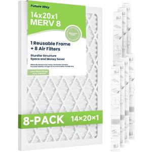 Future Way 14x20x1 Air Filters, 8-Pack with Reusable Frame, MERV 8, MPR 700 AC Furnace Filters, Space Saving & Cost-effective