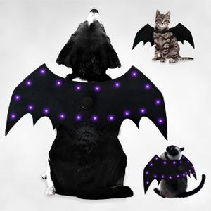 Luminous 20 LED Lights with bat Wings, Suitable for Halloween pet Costumes for Cats and Dogs, 4 Lighting Modes, Suitable for Different Body Types Black