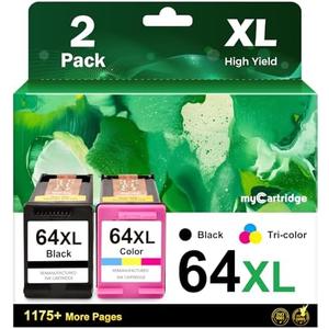 myCartridge 64XL Black and Color Ink Cartridges Combo Pack Remanufactured Replacement for HP Ink 67 67XL Ink for Envy Photo 7855 7900 7155 7858 7100 7120 7800 6252 6255 Tango Printer Ink 67 (2-Pack)