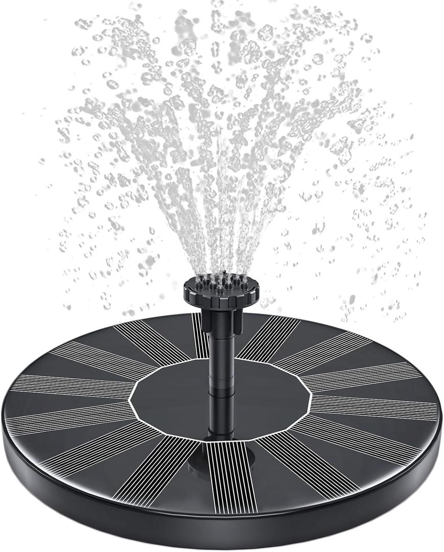 Solar Fountain, 1.5W Solar Bird Bath Fountains Pump Floating Solar Powered Water Fountain with 6 Nozzles and Fixer, Solar Fountain for Bird Bath, Outdoors, Garden, Pond, Pool