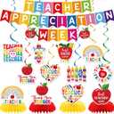 Teacher Appreciation Banner Decorations - 15 Pcs Thank You Teachers Week Party Garland Hanging Swirls Honeycomb Centerpieces Backdrop Photo Booth Props Decor Supplies for Classroom School
