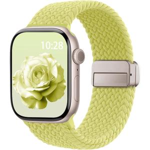 Braided Stretchy Band Compatible with Apple Watch Bands 38mm 40mm 41mm 42mm 44mm 45mm 46mm 49mm Women Men, Soft Nylon Solo Loop Magnetic Sport Strap for iWatch Series 11 10 9 8 7 6 5 4 3 2 1 SE Ultra