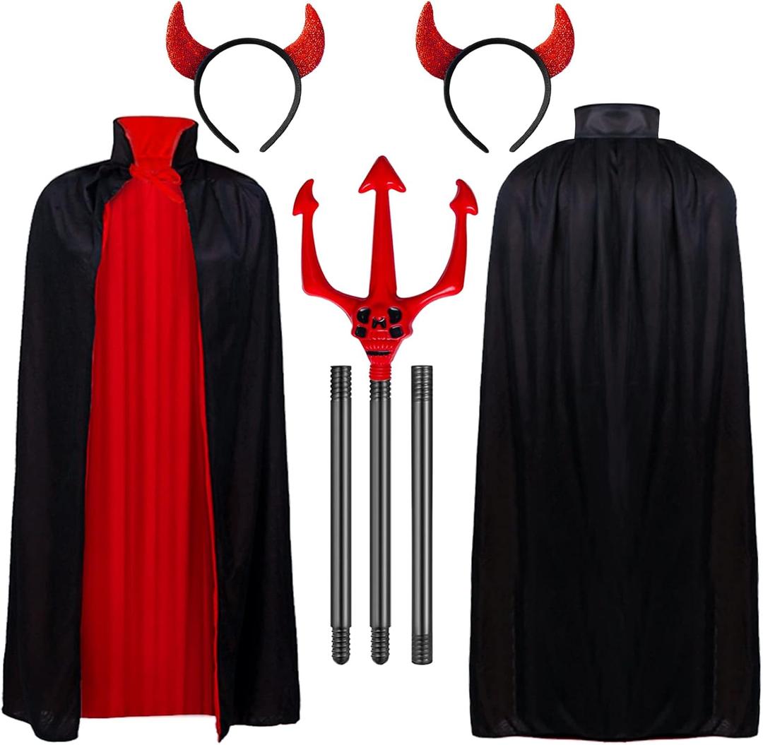 Halloween Devil Costume Set Vampire Cape Reversible CloakHorns Headband Red Shiny Halloween Headband