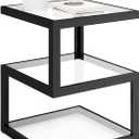 S-Shaped 3-Tier Glass Side Table with LED Strip, Modern Black End Table for Living Room & Bedroom (Square)