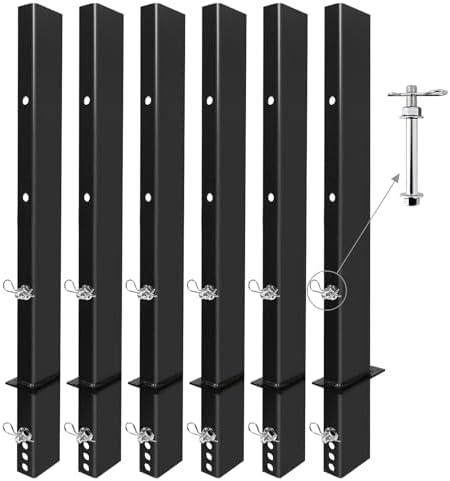 SALUINOKI 6Pack 30" C Channel Pipe Stake for Flatbed Trailer Hauler Adjustable Bolt-On Anti-Loss, 30 inch Flatbed Trailer Stake Pocket D Ring, Trailers Stakes Side Rail Black
