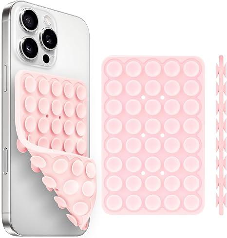 Generic Silicone Suction Cup Phone Case Mount, Double Sided, Phone Accessories Hands-Free Strong Grip Holder for Selfies, Videos, Silicon Phone Stand (Pale Pink)