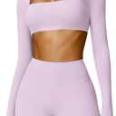 YEOREO Kyla Women Crop Top Long Sleeve Padded Sports Low Medium Impact Yoga Shirt Workout (Large, Purple)