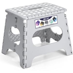 Delxo Folding Step Stool, 11 inch Non-Slip Foldable Stools for Kids & Adults Up to 300 LBS, Step Stool with Handle, Lightweight for Kitchen, Bathroom, Bedroom, Garden, Grey, 1PC (Gray)