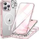 Miracase for iPhone 16 Pro Case Full-Body Phone with Built-in Glass Screen Protector, [Compatible with MagSafe] Military Drop Proof 16 Pro Cover Bumper 6.3 inch, Clear Pink