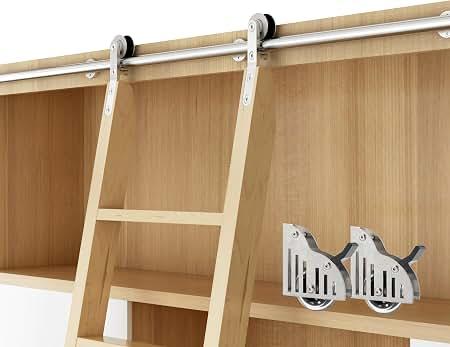 DIYHD 12FT Sliding Library Ladder Hardware,Bookcase Rolling Ladder Kit,Bottom Wheel with Brake,Stainless Steel,MAX Load Capacity 300lbs