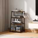 4-Tier AV Media Stand with 2 Hooks,Heavy Duty Stereo Cabinet Furniture-Large Stereo Rack and Game Console Stand,Wooden Record Player Stand,Audio Stand Perfect for DVD Players/Game Console/TV Box/Xbox