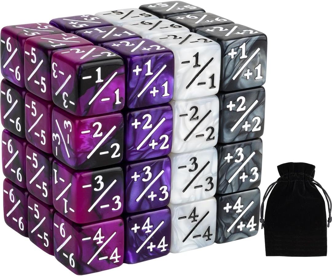 48 PCS Magic Counter Dice Plus 1 MTG Counters Dice Set Marble Life Buff Tokens D6 Dice Compatible with Magic The Gathering, TCG, Card Gaming Accessories, Purple