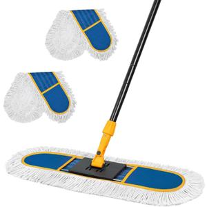 24" Dust Mop for Floor Cleaning, Large Areas Dry & Wet Mop with 2 Washable Cotton Pads, Efficiently Picks Up Pet Hair & Dust for Hardwood, Tile, Laminate, Patio