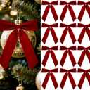 12 Pcs Red Velvet Ribbon Bows 7 x 10 Inch Premade Christmas Velvet Bows with Twist Tie for Gift Wrapping Indoor Outdoor Christmas Tree Wreaths Door Windows Party Decoration
