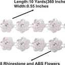 KAOYOO 10 Yards Rhinestone Beaded Chain Trim with Ivory Flower for Wedding Decoration,DIY,Craft, Sewing on Clothing