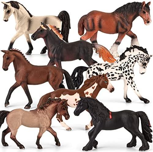 Divwa 8 Pieces 6'' Plastic Horse Figure Toy Set for Girl,Big Realistic Horse Toy Figurine Farm Animal Gift for Boy Toddler Kid,Horse Party Favor Decoration Supplies Birthday Pinata