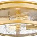 Flush Mount Ceiling Light Fixture, 2 - Lights Farmhouse Ceiling Light, Industrial Seeded Glass Light Fixtures with Metal Cage for Hallway Porch Corridor Kitchen Bathroom Bedroom Passway - Gold