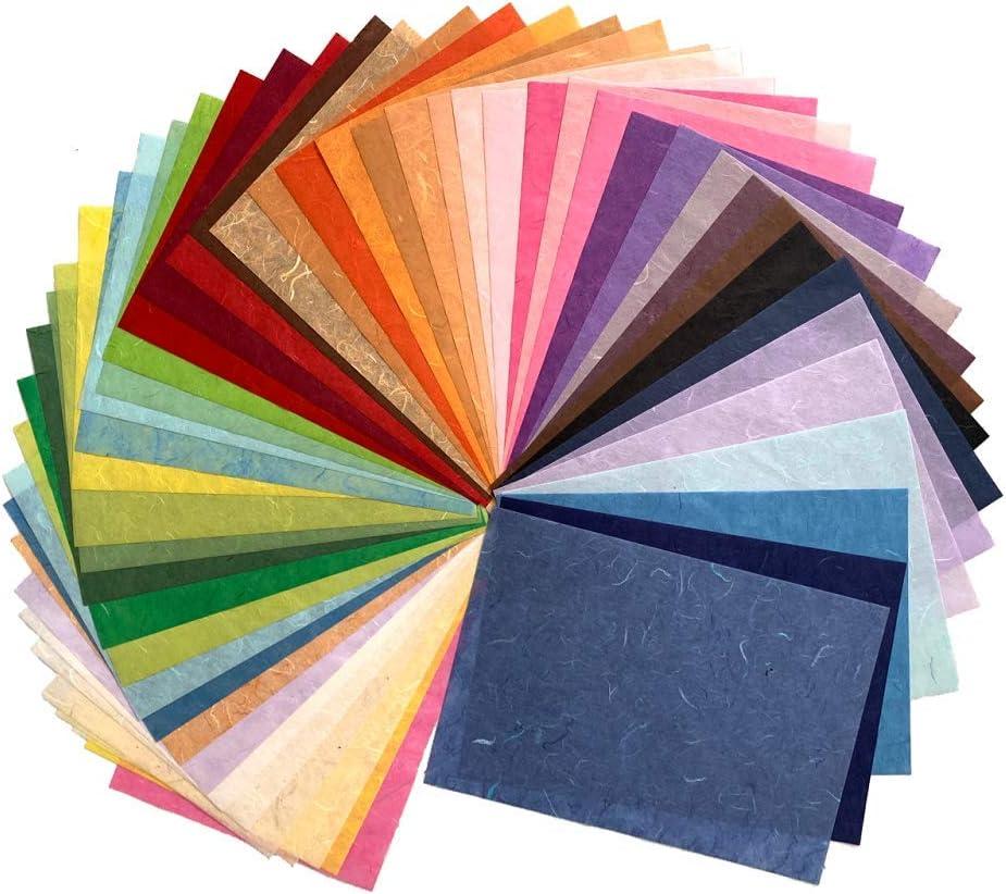 50 Sheets Mixed Colors A4 Thin Natural Fiber Mulberry Paper Sheets Art Tissue Washi Paper Design Craft Art Origami Suppliers Card Making DIY Craft