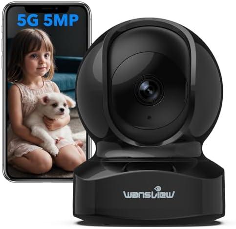 wansview Security Camera, IP Camera, WiFi Home Indoor Camera for Baby/Pet/Nanny, 2 Way Audio Night Vision, Compatible with Alexa, with TF Card Slot and Cloud, Q5 (Black, 5MP)