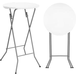 Byliable 24in Round Cocktail Table, Bar Height High Top Foldable Bistro Table with Removable Legs, Portable Plastic Indoor Outdoor for Patio, Party, Backyard, Events, White