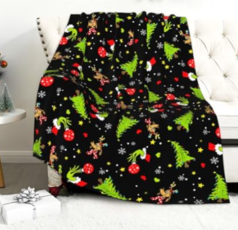 Christmas Throw Blanket, Christmas Tree Printed Fleece Blanket, Soft, Plush, Warm Winter Cabin Bed Throw