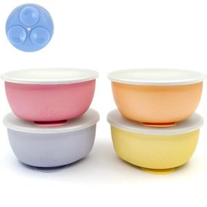 Elk and Friends Stainless Steel Bowls with Silicone Sleeve for Babies & Toddlers | Lids Included | Stay Put Suction | Cereal & Snack Bowls | 4 Pack, Width 4.7/12cm, Height 2/5cm