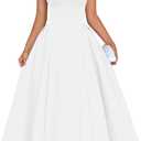 Memoriesea Women's Elegant Square Neck Swing A Line Wedding Evening Party Midi Dress White, S