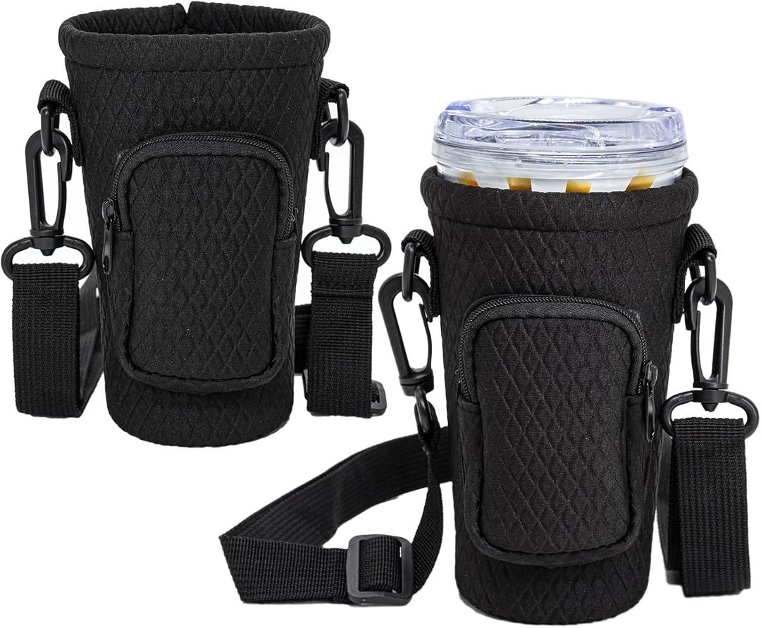 Magopera 2‑Pack Black Water Bottle Carrier with Adjustable Crossbody Strap for Royal Caribbean Cruise 2025, Hands‑Free Bottle Sling Pouch