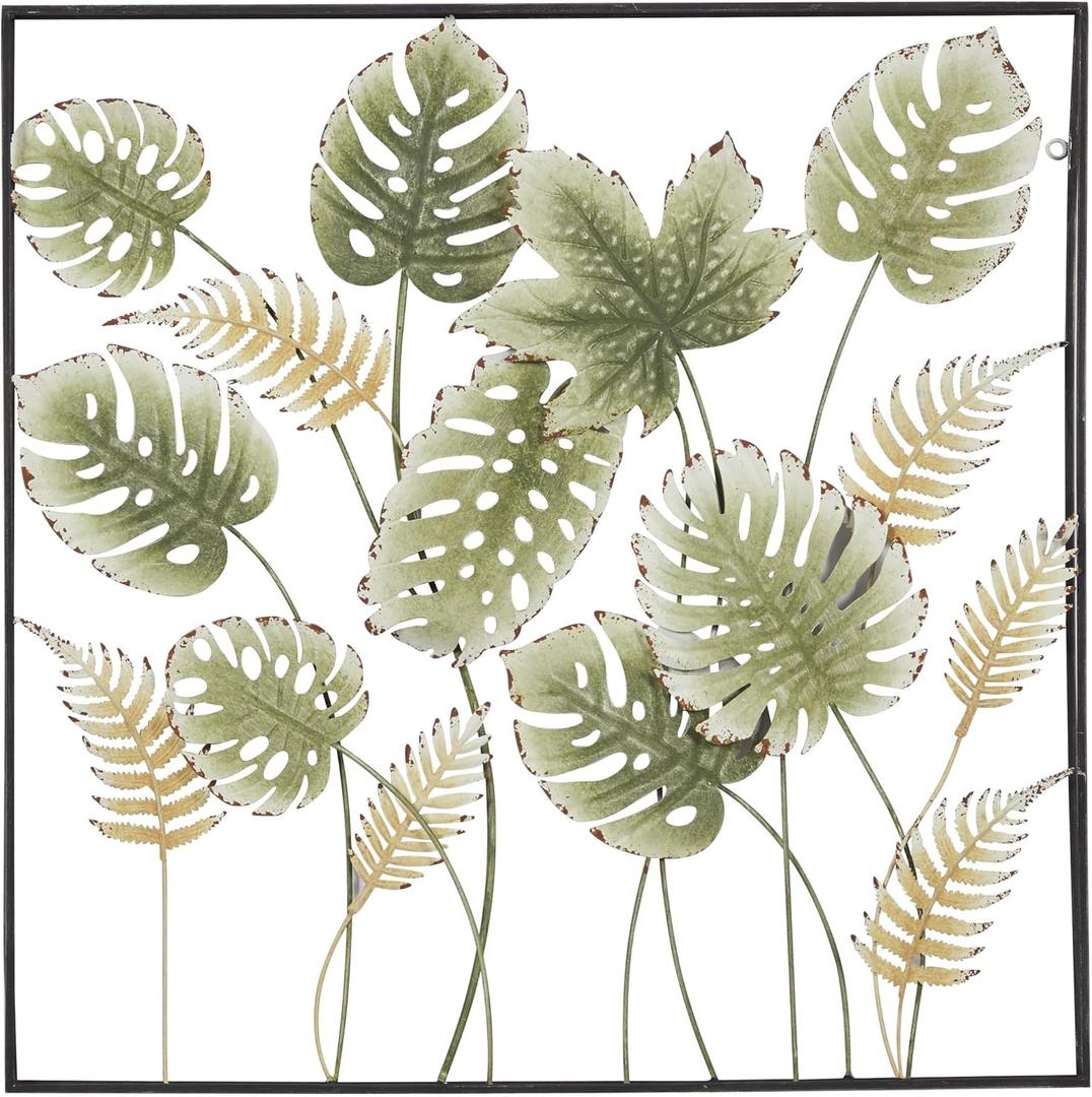 Deco 79 Metal Leaf Home Wall Decor Tall Cut-Out Wall Sculpture with Intricate Laser Cut Designs, Wall Art 30" x 2" x 30", Green