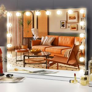 FENCHILIN Vanity Mirror with Lights, Hollywood Lighted Makeup Mirror with 18 Dimmable LED Bulbs for Dressing Room & Bedroom, Slim Metal Frame Design, White