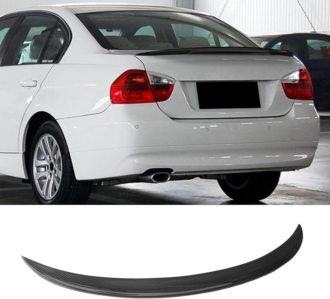 KHK E90 Rear Spoiler, Carbon Fiber Pattern Rear Trunk Spoiler Wings, ABS Material M3 Style Rear Spoiler Wing Lid Fits for 2006-2011 BMW E90 3-Series 4 Door Sedan & 2008-2011 for BMW M3 Sedan