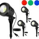 Holeva Spotlight Outdoor  120V Plug-in, 2700K Warm White LED Landscape Spot Lights with RGB 3 Lenses for Yard, Garden, Lawn&Tree Decor, IP67 Waterproof, Perfect for Holidays&Everyday (4 Pack, Black)