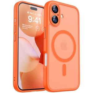 CANSHN Magnetic for iPhone 17 Case, Upgraded [Full Camera Protection] [Compatible with Magsafe] [Translucent Matte] Shockproof Protective Phone Case for iPhone 17 - Orange 2Pack