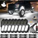 16Pods All Pure White LED Rock Lights Full Kit Plug and Play & Pre Wired 6500K with Switch Wiring Harness Extension Fuse Long Wires, 240Chips Waterproof Underglow 12V for Semi Trucks Pickup Offroad