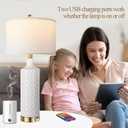 Touch Control Table Lamp Set of 2, Modern Contemporary Ceramic Bedside Lamps with 2 USB Ports, 3-Way Dimmable Nightstand Lamp with White Fabric Shade for Living Room, Bedroom, White(Bulbs Included)
