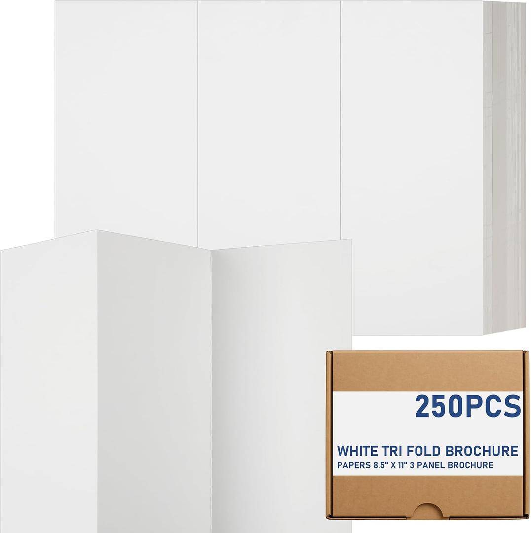 250 Pcs 65lb White Tri Fold Brochure Papers 8.5'' x 11'' 3 Panel Brochure for Laser and Digital Printers Heavyweight Paper for Business Flyers Menus Programs and Marketing