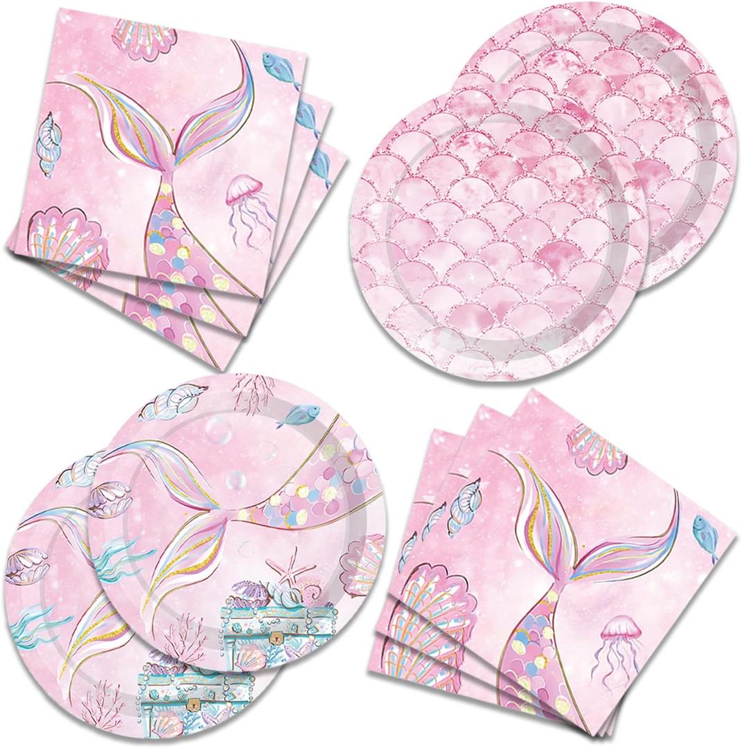 40Pcs Mermaids Princess Ocean Under The Sea Birthday Party Supplies Mermaid Plates And Napkins Plates Napkins Serves 20 Guests Mermaids Party Decorations