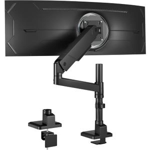 monTEK Tall Single Monitor Arm for 17 to 45 Inch Curved Screen Adjustable Upgraded Heavy Duty Ultrawide Monitor Arm Holds 35 Lbs Cable Management with C Clamp, Grommet Base, VESA 75/100mm, MA1007PBK