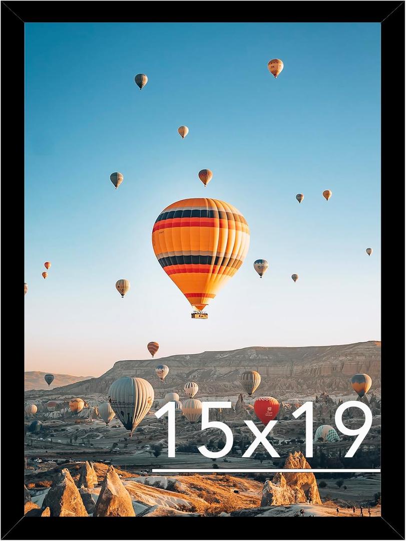 15x19 Picture Frame Black for Poster Photo Picture, Horizontal and Vertical Formats, Wall Hanging, 15 x 19 Wall Gallery Poster Photo Frame
