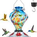 Hummingbird Feeder, BOLITE Glass Hummingbird Feeders for Outdoors Hanging, Hand Blown Twisted with Ant Moat, 5 Bee-Proof Ports, 360 Perch, Leak-Proof, 24oz, Blue, Gifts for Mom Dad Women Men