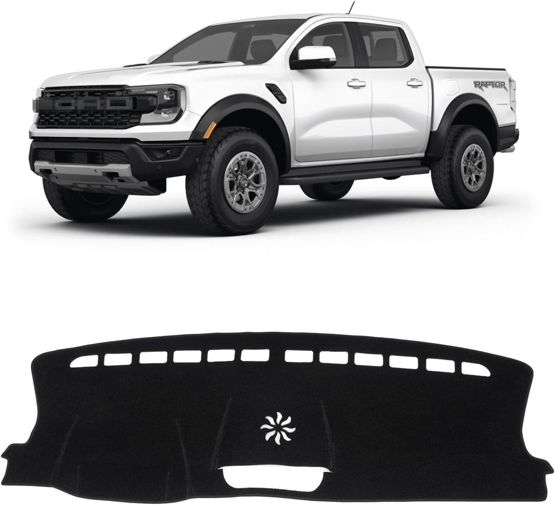 KUST Car Dash Cover for Ford Ranger 2024 2025 2026 (XLz, XLT, Lariat) Polyester Dashboard Cover Non-Slip Interior Accessories for Ranger Custom Fit Dash Mat Sunshade Windshield No Glare Black