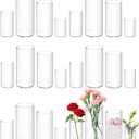 24 Pack Plastic Cylinder Vases, 4 6 8 10 Inch Tall Acrylic Cylinder Clear Flower Vase Set Bulk Glass Like Large Round Plastic Vases for Centerpiece Wedding Home Office